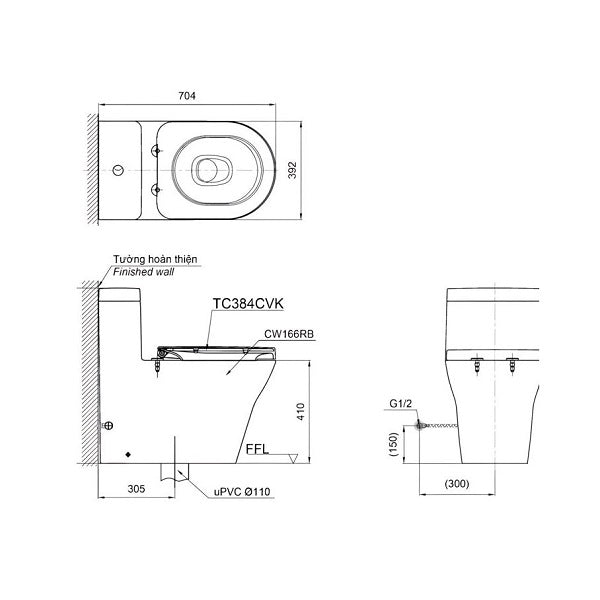 Bồn Cầu TOTO CW166RB#XW TC384CVK#W T53P100VR