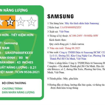 Smart Tivi Samsung FHD 43 inch UA43F6000F