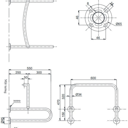 Thanh Tay Vịn TOTO T113BU22 T110D3R (x4) dành cho tiểu nam