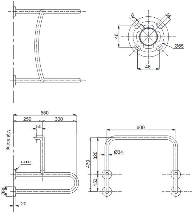 Thanh Tay Vịn TOTO T113BU22 T110D3R (x4) dành cho tiểu nam