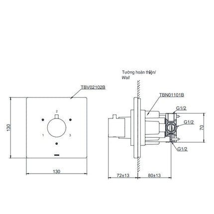 Van Chuyển Hướng 3 Đường Nước TOTO TBV02102B/TBN01101B