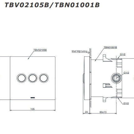 Van Điều Chuyển Hướng Nút Nhấn TOTO TBV02105B/TBN01001B