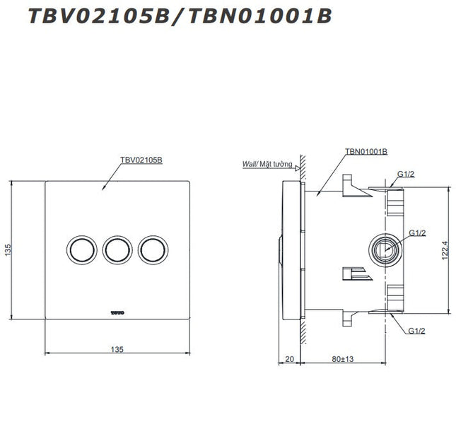 Van Điều Chuyển Hướng Nút Nhấn TOTO TBV02105B/TBN01001B