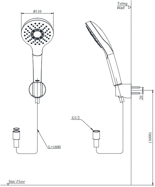 Tay Sen Tắm TOTO TBW01008V 1 Chế Độ