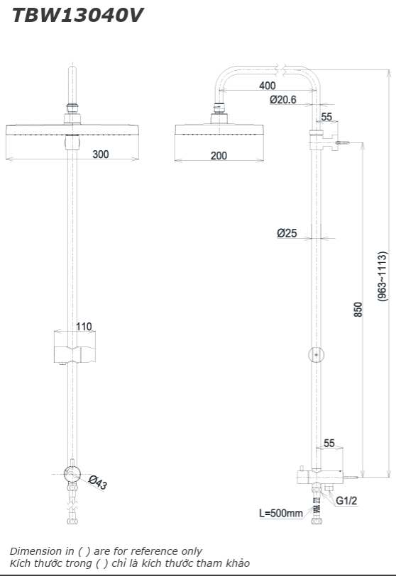 Thân Sen Cây TOTO TBW13040V Tắm Đứng Dòng GB25