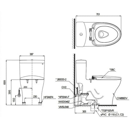 Bồn Cầu Điện Tử TOTO MS889CDRW23#XW Nắp TCF47360GAA Dòng S7 Tự Động Đóng Mở