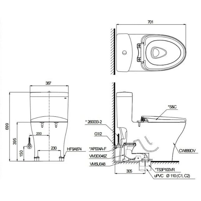 Bồn Cầu Điện Tử TOTO MS889CDRW23#XW Nắp TCF47360GAA Dòng S7 Tự Động Đóng Mở