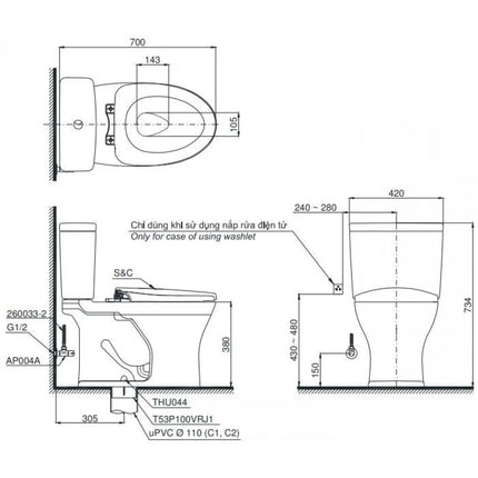 Bồn Cầu Điện Tử TOTO CS735DW14#XW Nắp Rửa Washlet