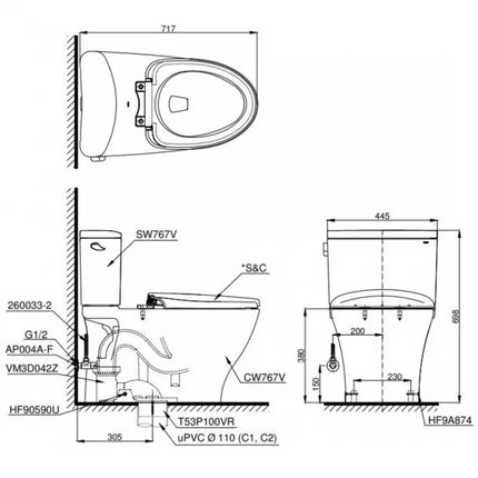 Bồn Cầu Điện Tử TOTO CS767CRW23#XW Nắp Rửa Washlet TCF47360GAA S7 Giấu Dây