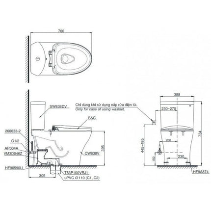 Bồn Cầu Điện Tử TOTO CS838DW18#XW Nắp Rửa Washlet TCF23710AAA C2 Simple
