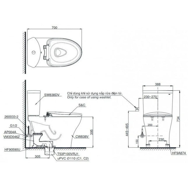 Bồn Cầu Điện Tử TOTO CS838DW18#XW Nắp Rửa Washlet TCF23710AAA C2 Simple