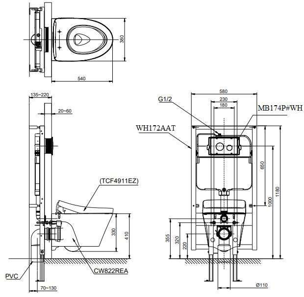Bồn Cầu TOTO CW822REA#W TCF4911EZ#NW1 WH172AAT TCA464 Treo Tường