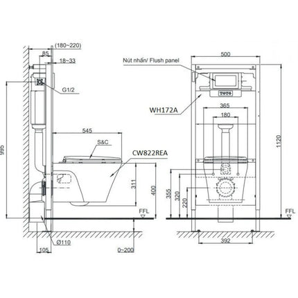 Bồn Cầu TOTO CW822REA#W TCF23460AAA#NW1 WH172AT TCA465 Nắp Điện Tử Treo Tường