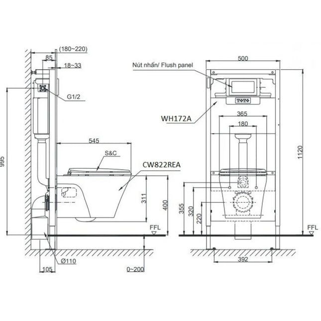 Bồn Cầu TOTO CW822REA#W TCF23460AAA#NW1 WH172AT TCA465 Nắp Điện Tử Treo Tường