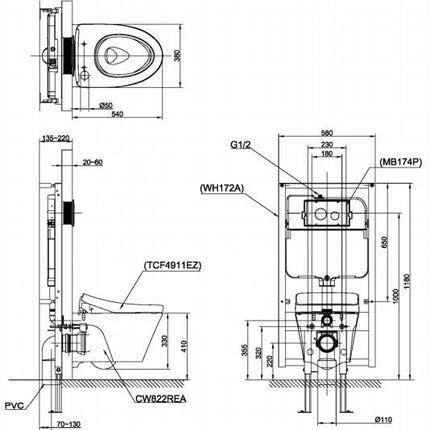 Bồn Cầu TOTO CW822REA#W TCF24460AAA#NW1 WH172AT TCA465 Nắp Điện Tử Treo Tường