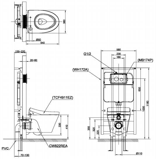 Bồn Cầu TOTO CW822REA#W TCF24460AAA#NW1 WH172AT TCA465 Nắp Điện Tử Treo Tường
