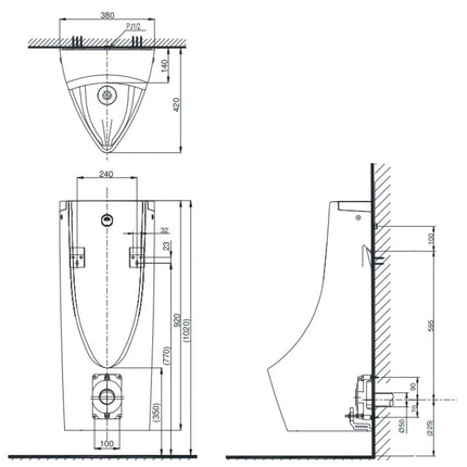 Bồn Tiểu Nam TOTO USWN900AS#XW HHF90603 Cảm Ứng Dùng Điện Ewater+