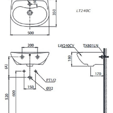 Chậu Rửa Lavabo TOTO LT240CS#W Treo Tường