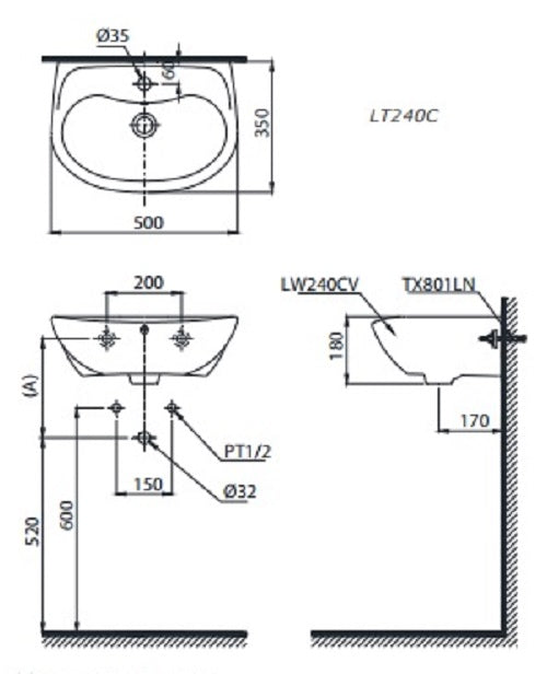 Chậu Rửa Lavabo TOTO LT240CS#W Treo Tường
