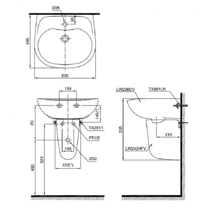 Chậu Rửa Lavabo TOTO LHT236CS#W Treo Tường Chân Ngắn