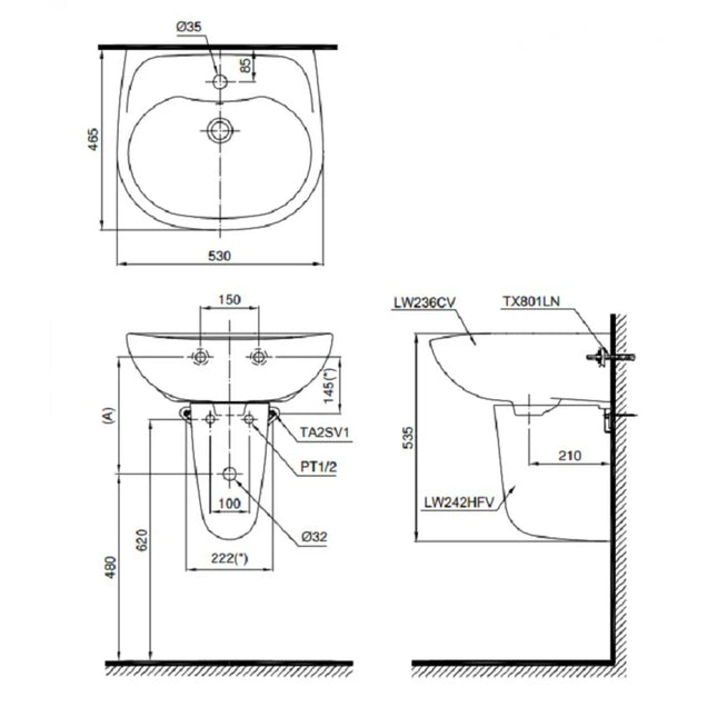 Chậu Rửa Lavabo TOTO LHT236CS#W Treo Tường Chân Ngắn