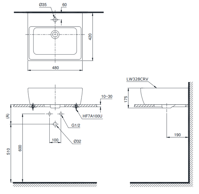 Chậu Rửa Lavabo TOTO LT328CTR#XW Đặt Bàn 480x420 mm