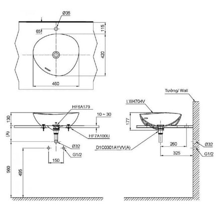 Chậu Rửa Lavabo TOTO LT4704G17#MBL Đặt Bàn Màu Đen Mờ 420x460x177 mm