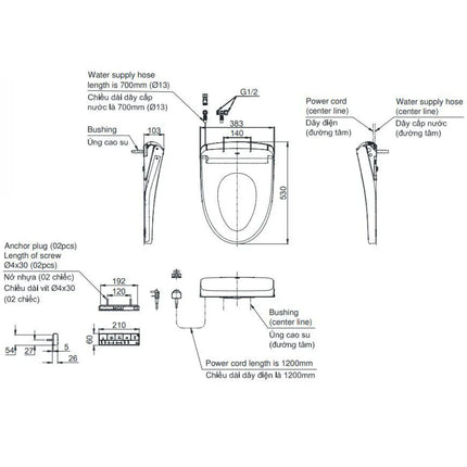 Nắp Rửa Điện Tử Washlet TOTO TCF47360GAA#NW1 (W23) Đóng Mở Tự Động Giấu Dây S7