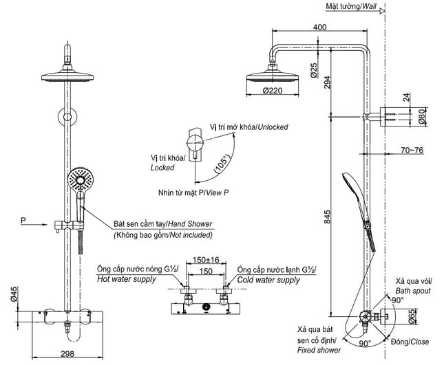 Sen Cây Nhiệt Độ TOTO TBW01404BB 2 Chế Độ