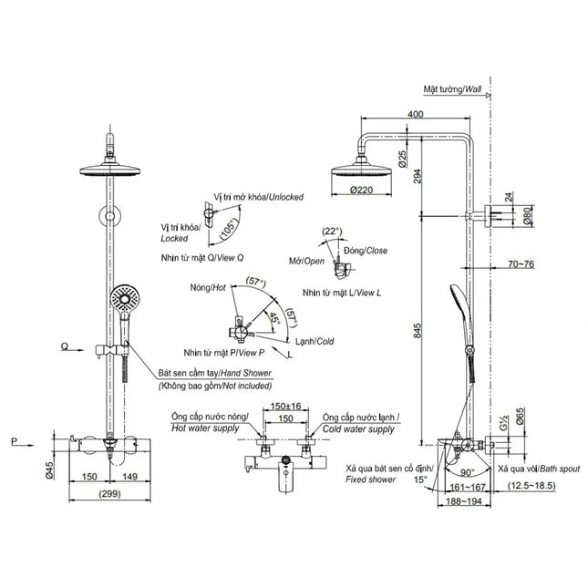 Vòi Sen Cây TOTO TBW01301B Nóng Lạnh