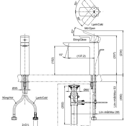 Vòi Lavabo TOTO TLG02304V1 Nóng Lạnh Cổ Cao Vừa