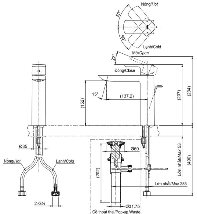 Vòi Lavabo TOTO TLG02304V1 Nóng Lạnh Cổ Cao Vừa