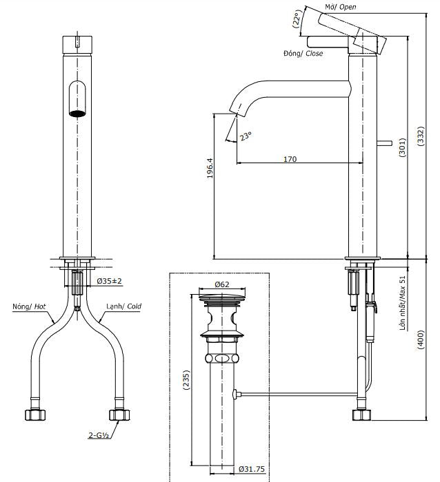 Vòi Lavabo TOTO TLG11305V Nóng Lạnh Cổ Cao