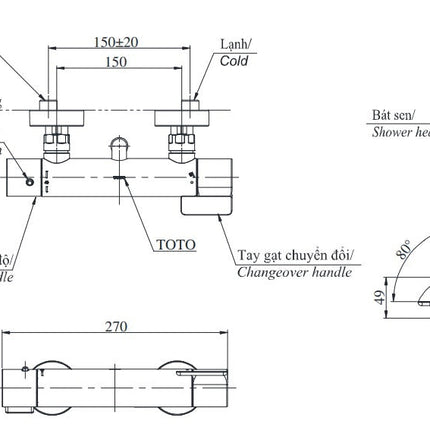 Vòi Sen Tắm Nhiệt Độ Nhật TOTO TBV03431V TBW02006V