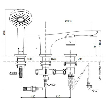 Vòi Xả Bồn Tắm TOTO TBG01305BB (TBG01305B) Gật Gù 3 Lỗ