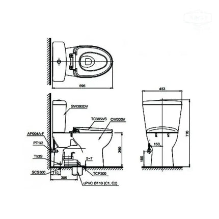 Ban ve Bàn Cầu TOTO Hai Khối Cs300Dt2Y1#W