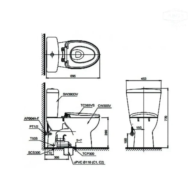 Ban ve Bàn Cầu TOTO Hai Khối Cs300Dt2Y1#W