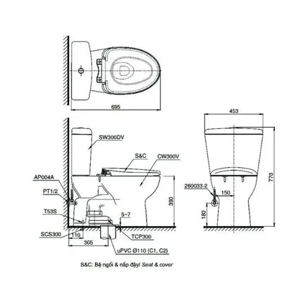 ban ve Bàn Cầu TOTO Hai Khối Cs300Dt8Y1#W