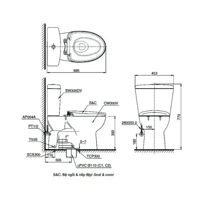 ban ve Bàn Cầu TOTO Hai Khối Cs300Dt8Y1#W
