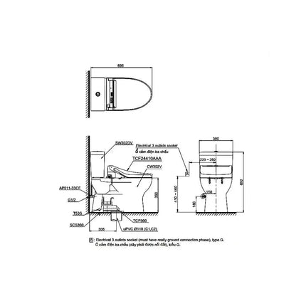 Bàn cầu 2 khối CS302DW14#W | Thiết Bị Vệ Sinh TOTO
