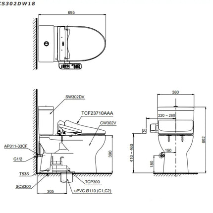 Cs302Dw18#W Bàn Cầu Hai Khối