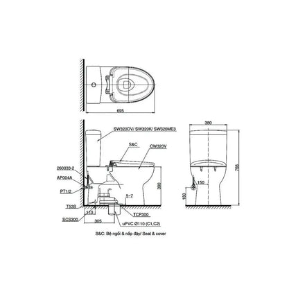 Cs320Drw16#W Bàn Cầu Hai Khối