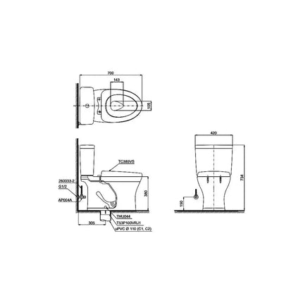 Cs735Dt3#Xw Bàn Cầu Hai Khối