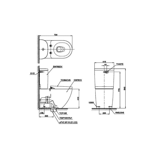 Bàn cầu 2 khối CS761DT5#XW | Thiết Bị Vệ Sinh TOTO