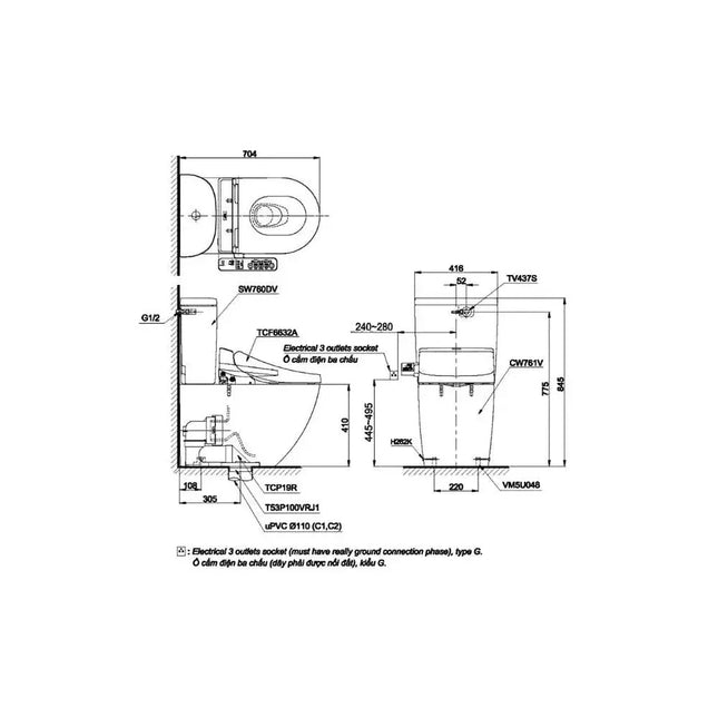 Bàn cầu 2 khối CS761DW8#XW | Thiết Bị Vệ Sinh TOTO
