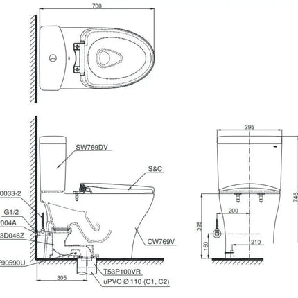 Cs769Dre4#Xw Bàn Cầu Hai Khối