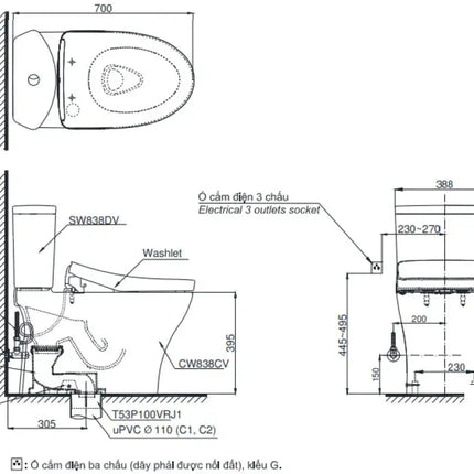 Cs838Cdw12#Xw Bàn Cầu Hai Khối
