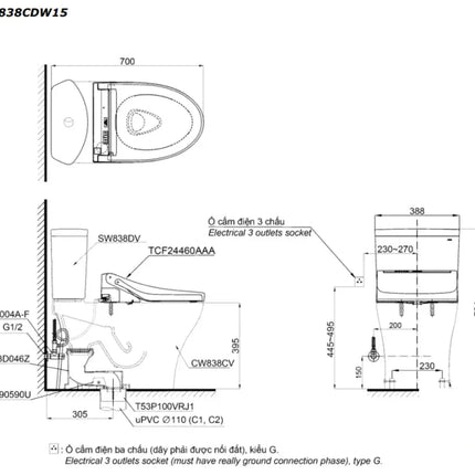 Cs838Cdw15#Xw Bàn Cầu Hai Khối