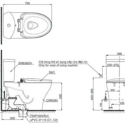 Cs838Cdw17#Xw Bàn Cầu Hai Khối