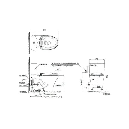 Cs838Dt10#Xw Bàn Cầu Hai Khối